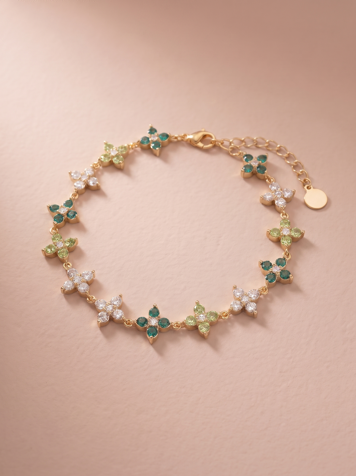 Bracelet Lyana – Fleurs Serties de Strass – Vert