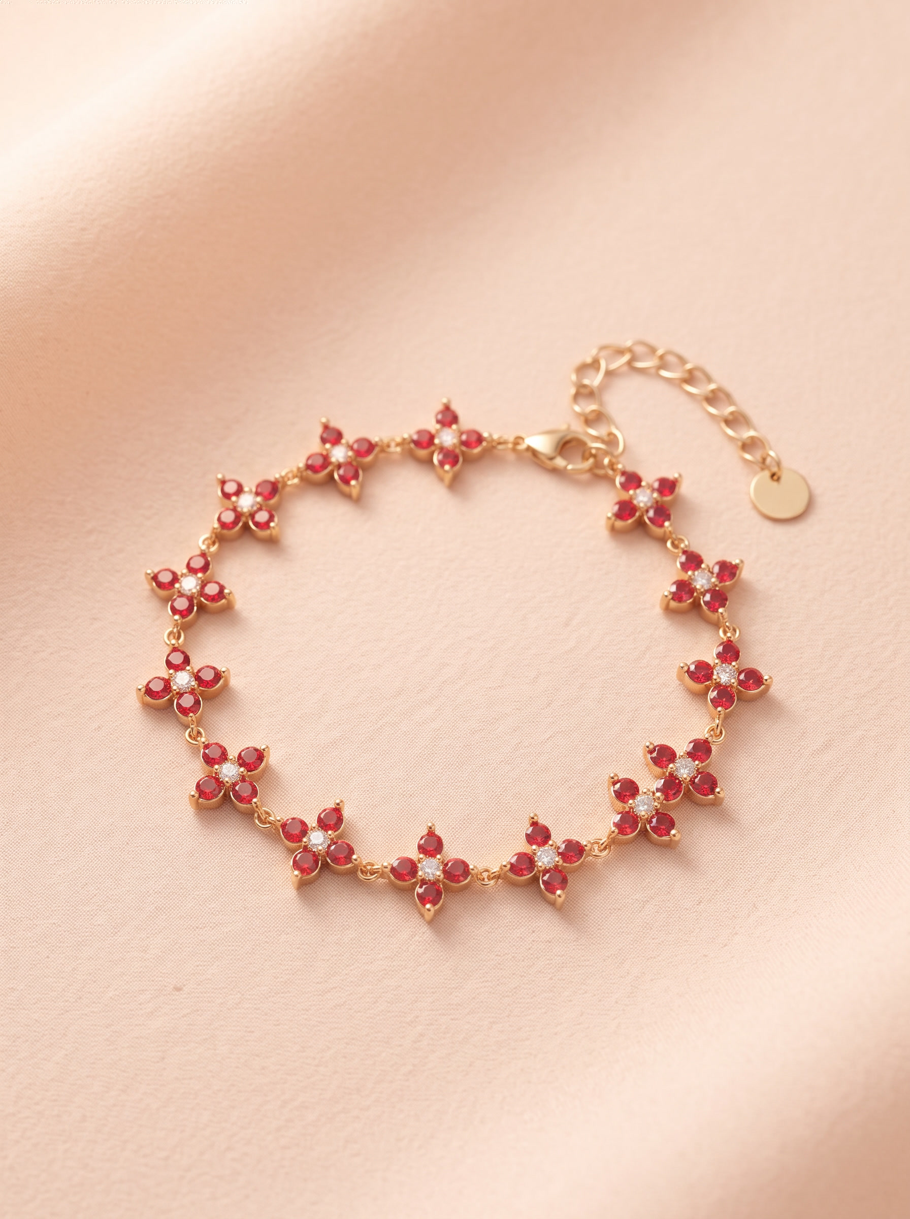 Bracelet Lyana – Fleurs Serties de Strass – Rouge