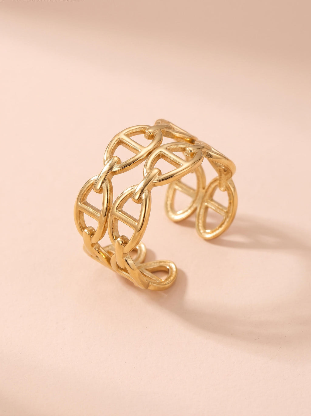 Bague Nora – Double Rangée Mailles Marine Doré