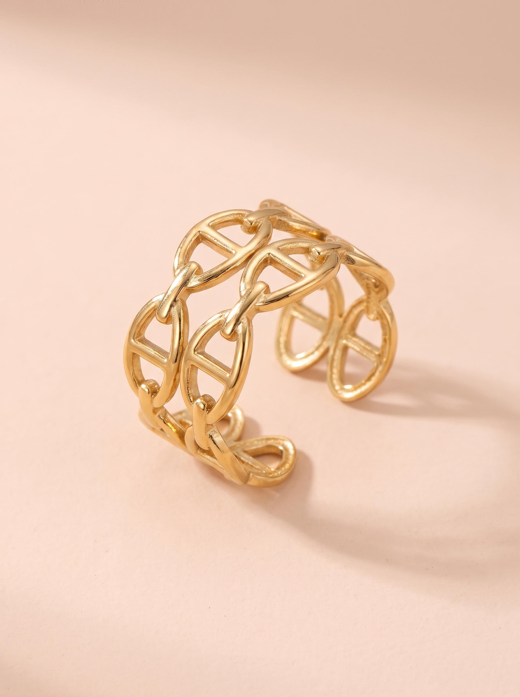 Bague Nora – Double Rangée Mailles Marine Doré